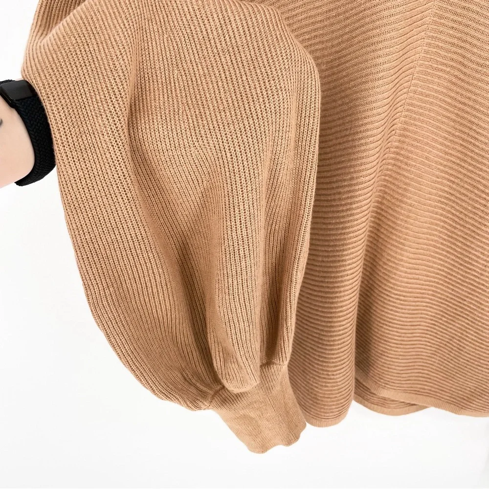 1. State Rib Knit Bubble Sleeve Pullover Sweater in Wild Oak Medium